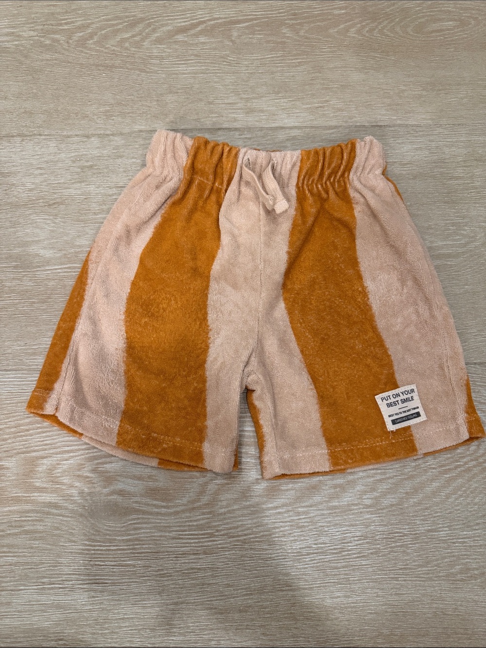 Zara Boys Terry Stripe Shorts in Peach & Rust